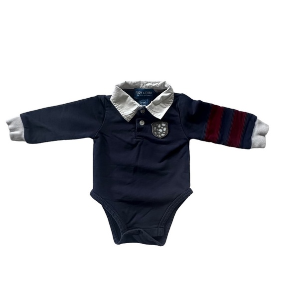 Andy & Evan Navy Blue Collard Long Sleeve Onesie Size 3-6M